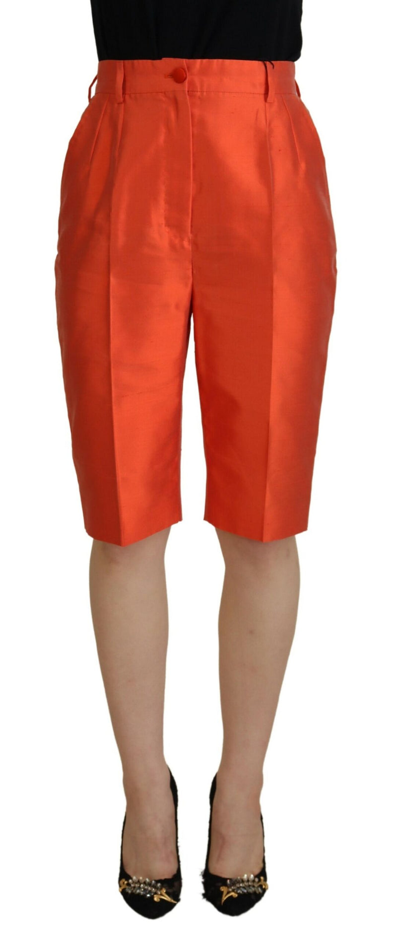 Orange Silk High Waist Cropped Pants-Dolce & Gabbana-LabelTerrace.com