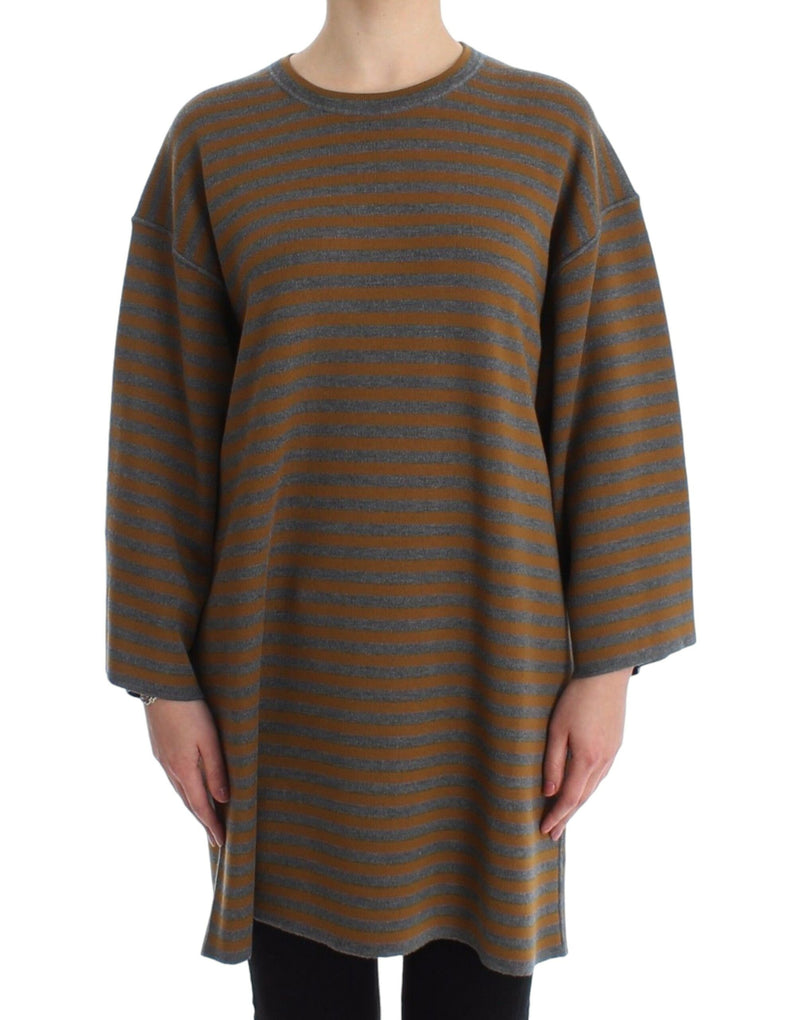 Oversized Gray Yellow Striped Sweater Top-Dolce & Gabbana-LabelTerrace.com