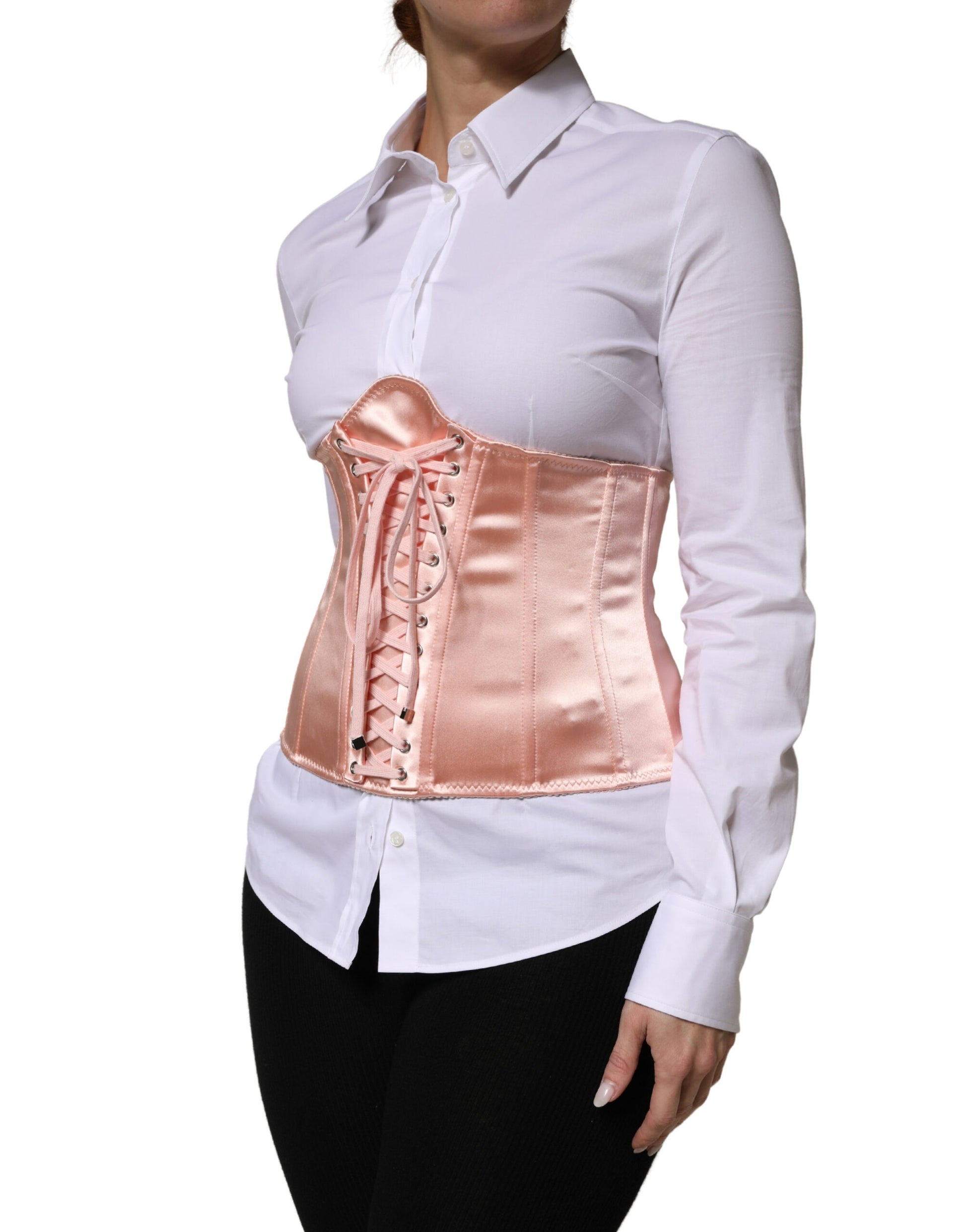 Pale Pink Silk LaceUp Waist Cincher Corse Top