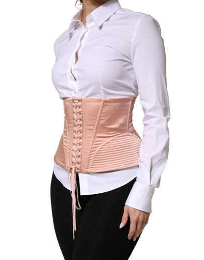 Pale Pink Silk LaceUp Waist Cincher Corset Top