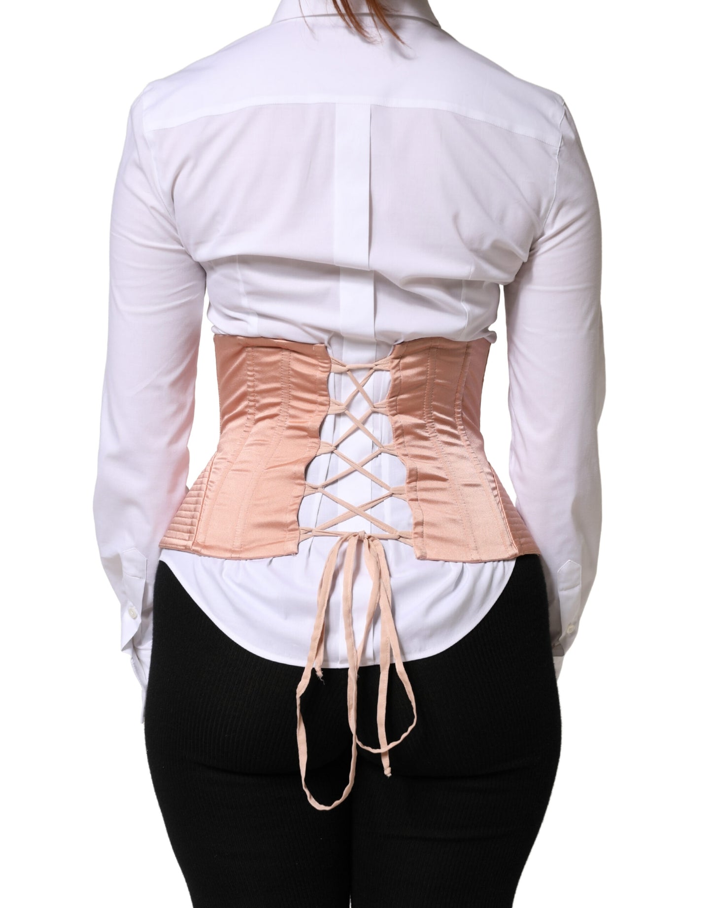 Pale Pink Silk LaceUp Waist Cincher Corset Top