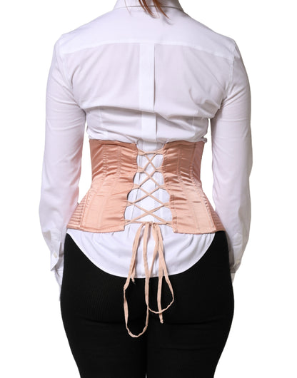 Pale Pink Silk LaceUp Waist Cincher Corset Top