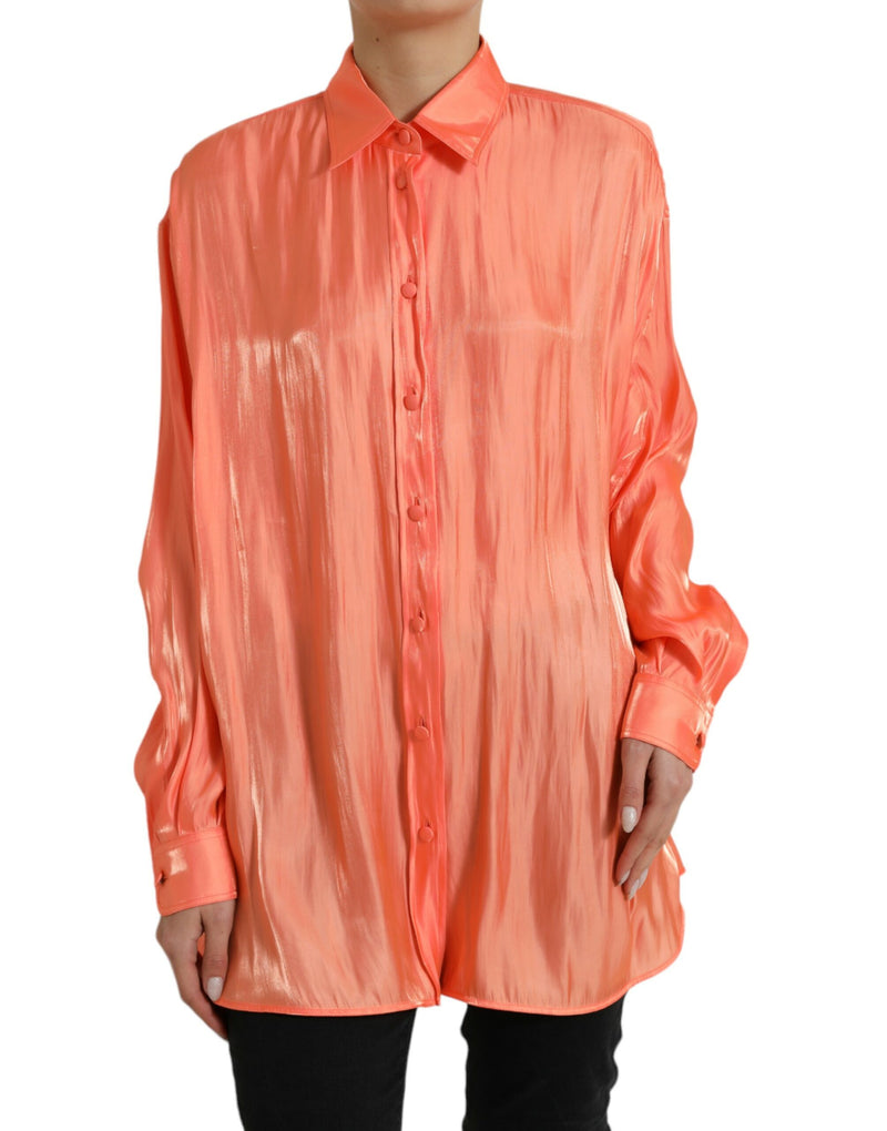 Peach Long Sleeve Button Down Blouse Top-Dolce & Gabbana-LabelTerrace.com