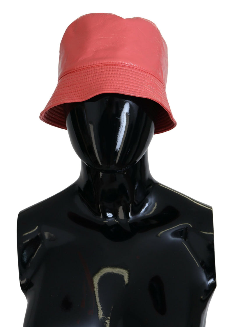 Peach Quilted Faux Leather Women Bucket Cap Hat-Dolce & Gabbana-LabelTerrace.com