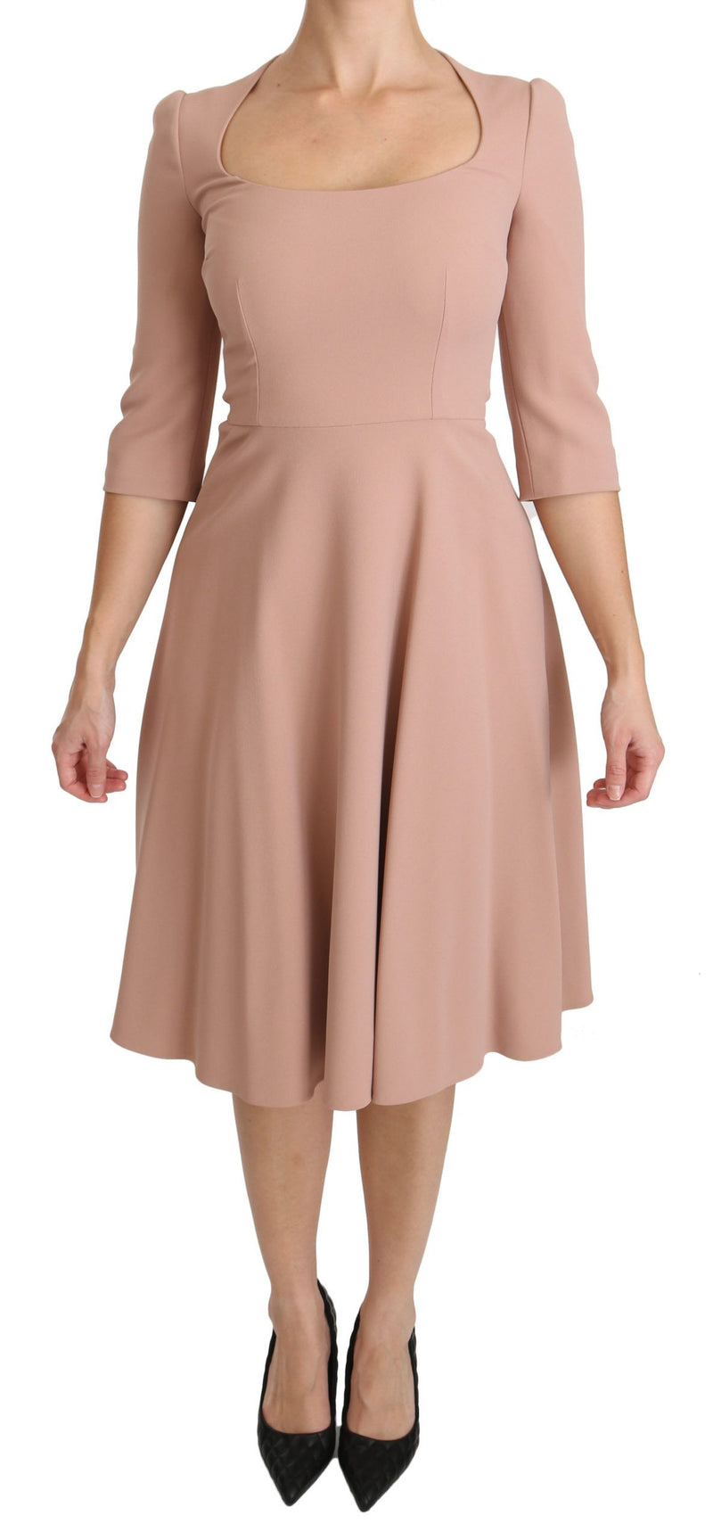 Pink 3/4 Sleeves A-line Viscose Dress-Dolce & Gabbana-LabelTerrace.com