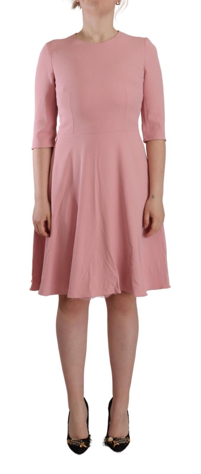 Pink 3/4 Sleeves Viscose Blend A-line Dress-Dolce & Gabbana-LabelTerrace.com