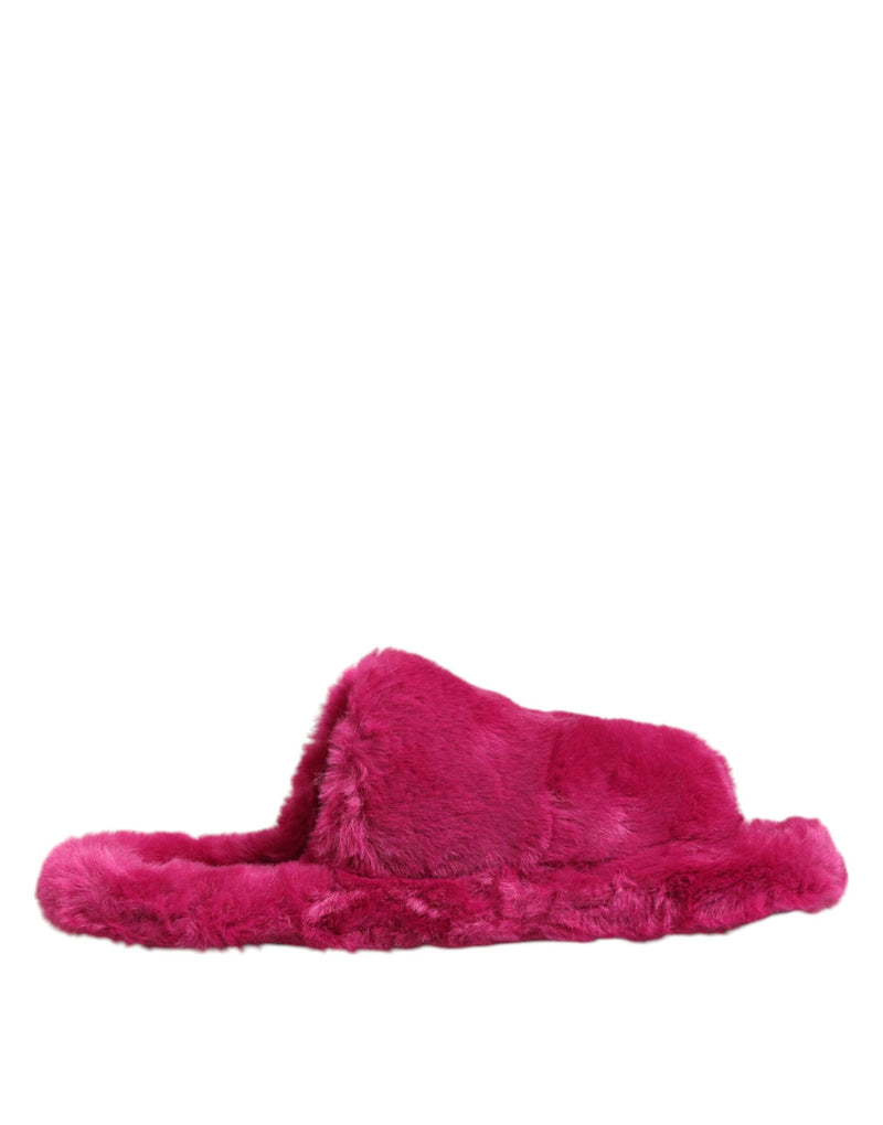 Pink Acrylic Faux Fur Mens Flats Sandals Shoes-Dolce & Gabbana-LabelTerrace.com