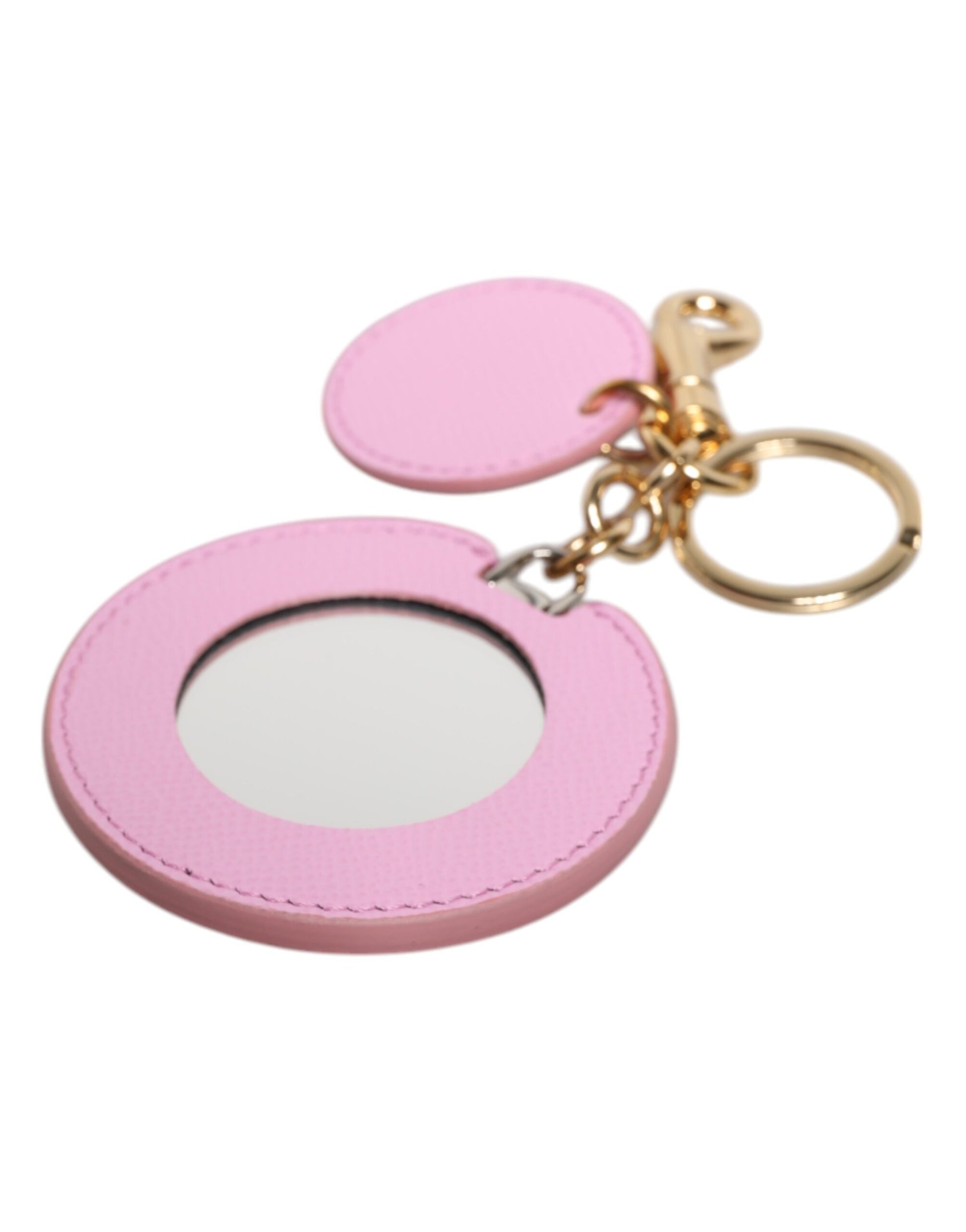 Pink Calf Leather Gold Metal Logo Print Keyring Keychain-Dolce & Gabbana-LabelTerrace.com