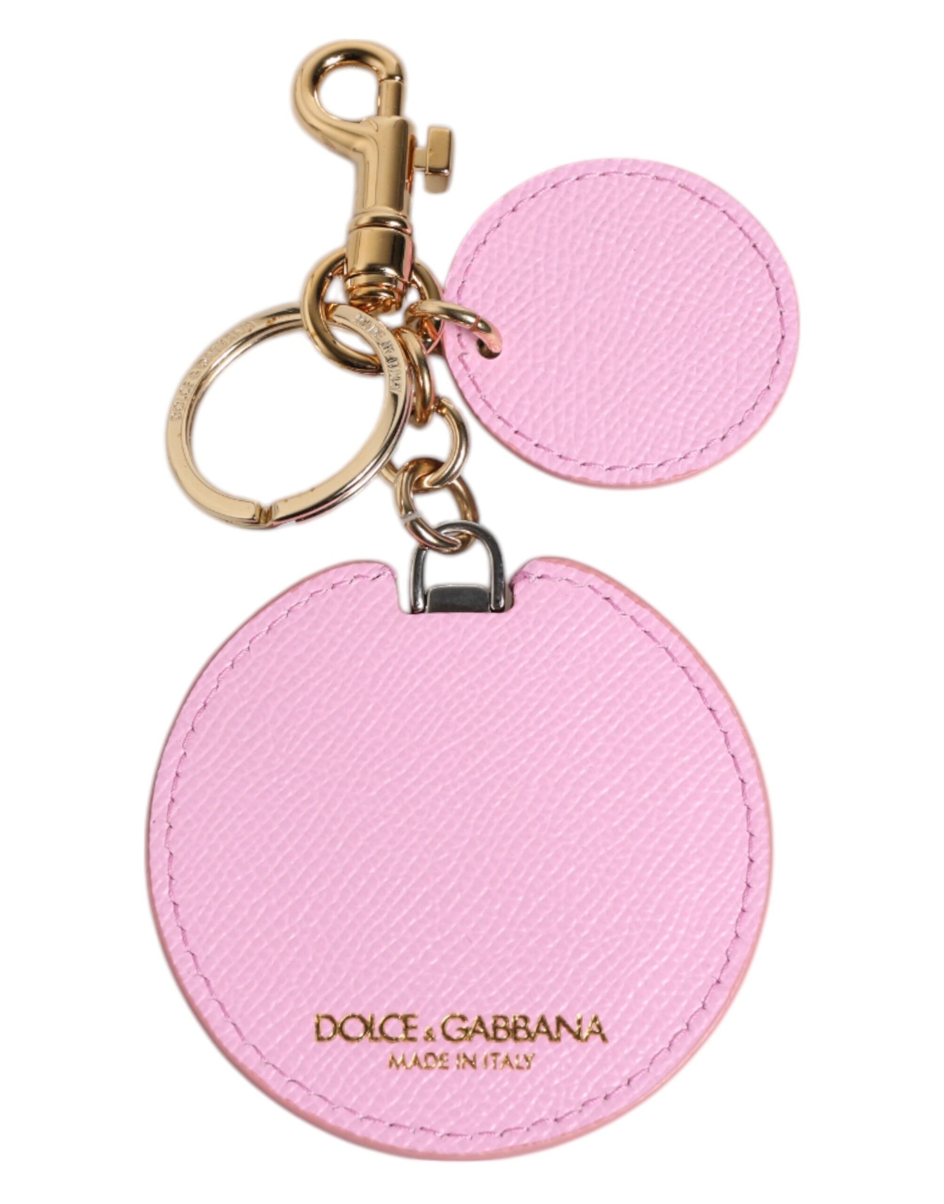 Pink Calf Leather Gold Metal Logo Print Keyring Keychain-Dolce & Gabbana-LabelTerrace.com