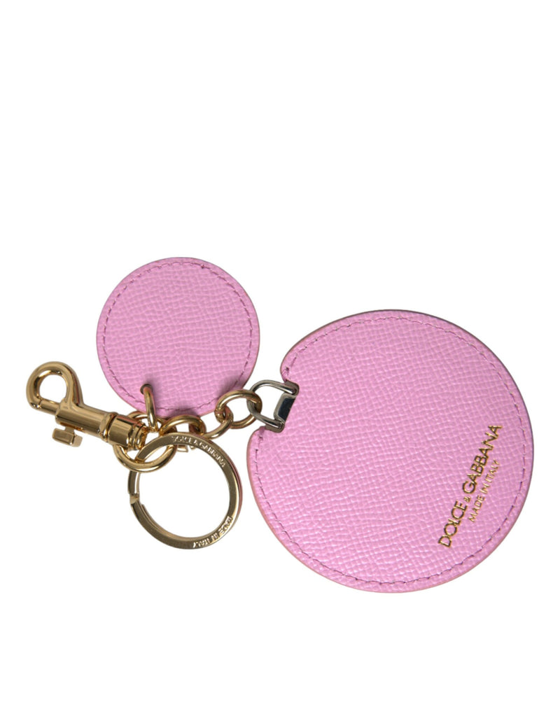 Pink Calf Leather Gold Metal Logo Print Keyring Keychain-Dolce & Gabbana-LabelTerrace.com