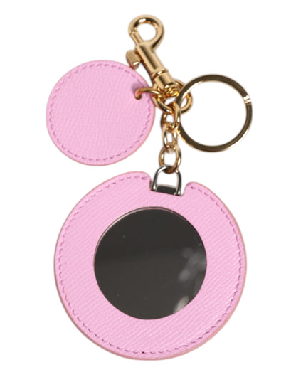 Pink Calf Leather Gold Metal Logo Print Keyring Keychain-Dolce & Gabbana-LabelTerrace.com