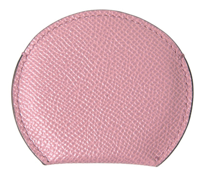 Pink Calfskin Leather Round Logo Print Hand Mirror Holder-Dolce & Gabbana-LabelTerrace.com