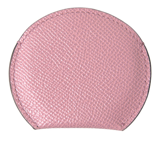 Pink Calfskin Leather Round Logo Print Hand Mirror Holder-Dolce & Gabbana-LabelTerrace.com