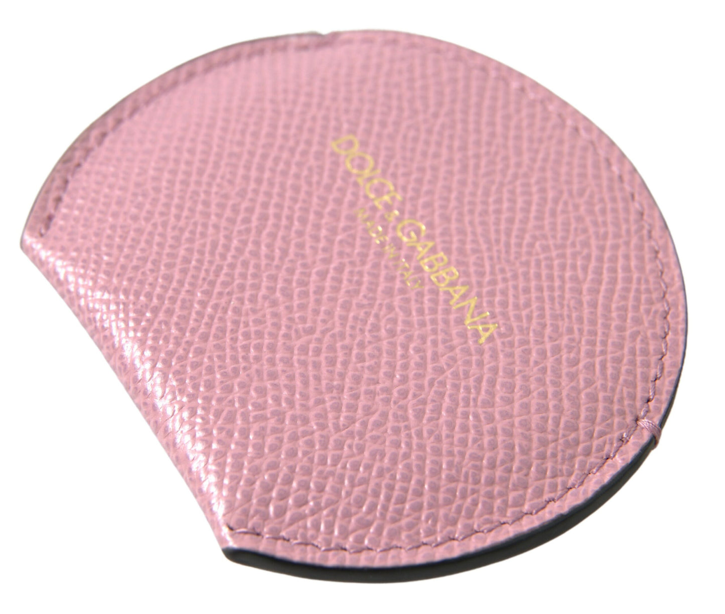 Pink Calfskin Leather Round Logo Print Hand Mirror Holder-Dolce & Gabbana-LabelTerrace.com
