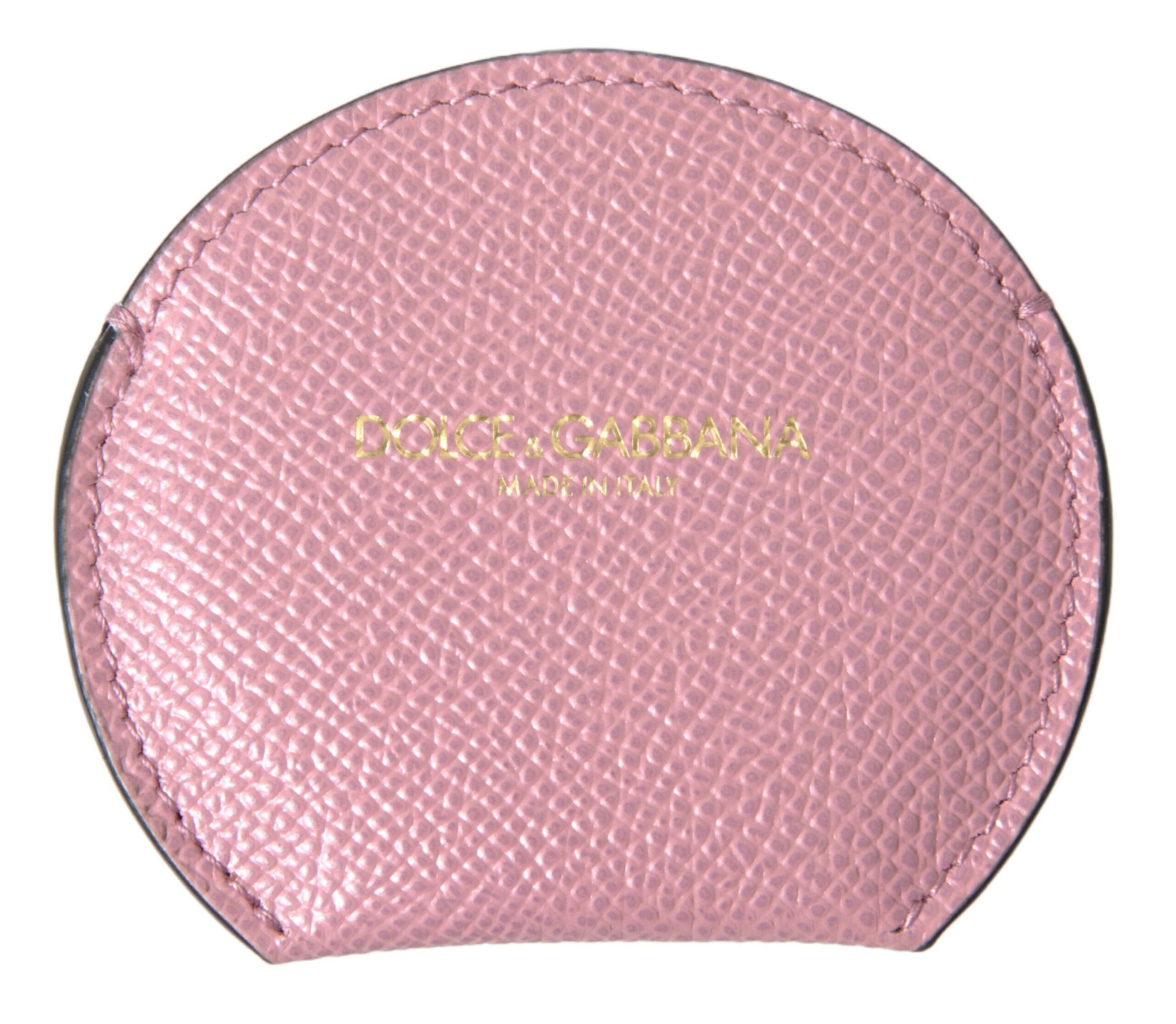 Pink Calfskin Leather Round Logo Print Hand Mirror Holder-Dolce & Gabbana-LabelTerrace.com