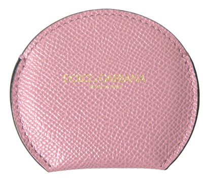Pink Calfskin Leather Round Logo Print Hand Mirror Holder-Dolce & Gabbana-LabelTerrace.com