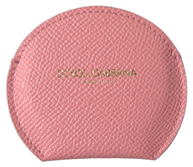 Pink Calfskin Leather Round Mirror Holder-Dolce & Gabbana-LabelTerrace.com