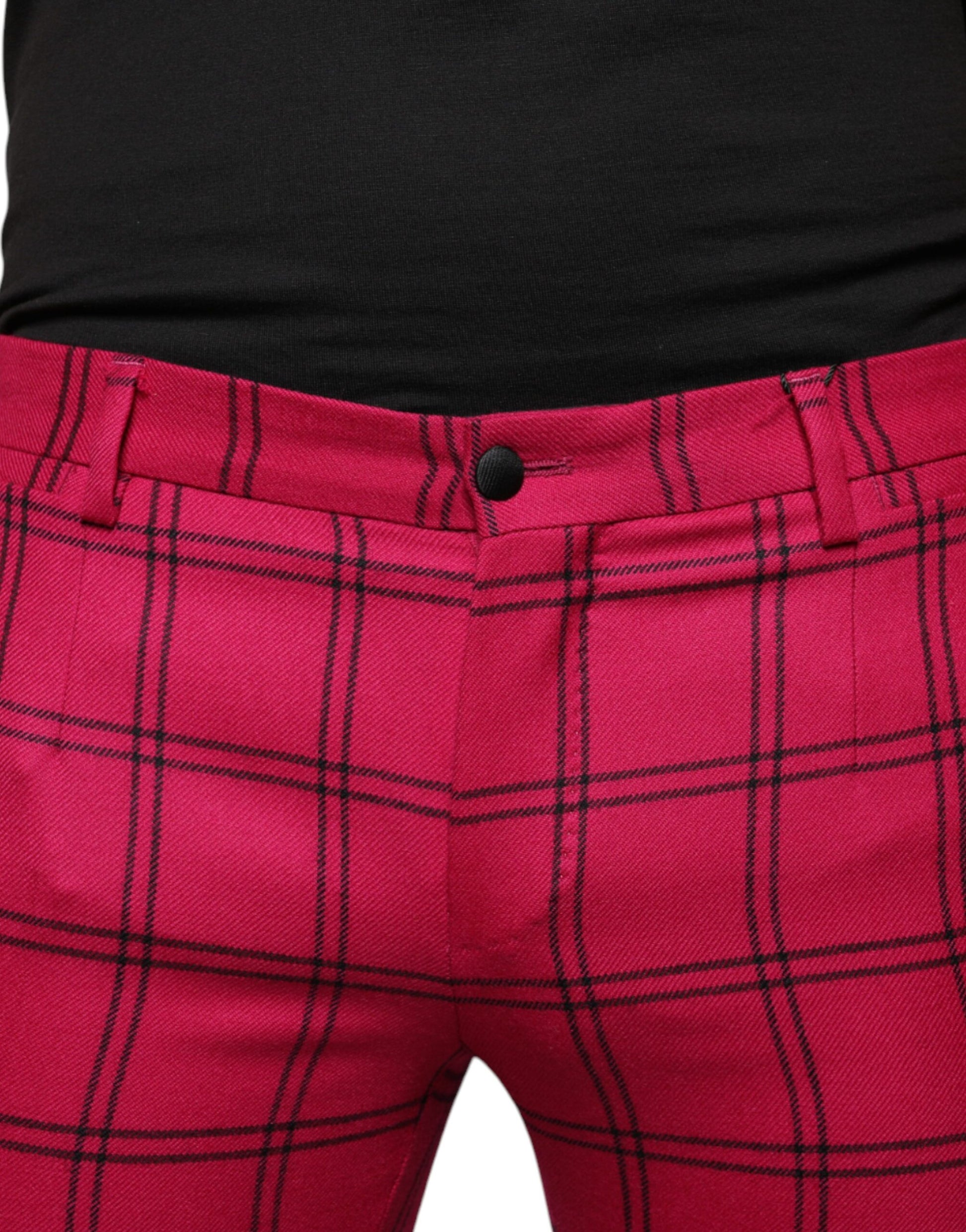 Pink Checkered Wool Skinny Pants-Dolce & Gabbana-LabelTerrace.com