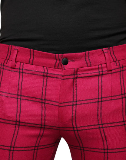 Pink Checkered Wool Skinny Pants-Dolce & Gabbana-LabelTerrace.com