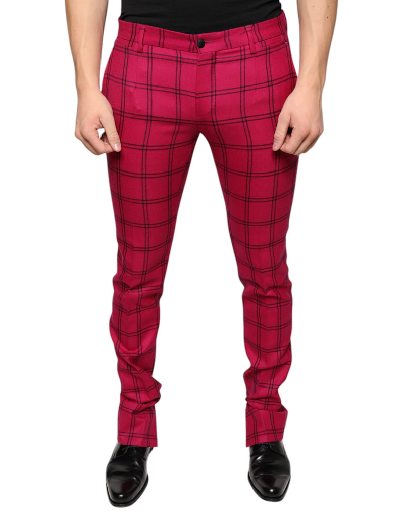 Pink Checkered Wool Skinny Pants-Dolce & Gabbana-LabelTerrace.com