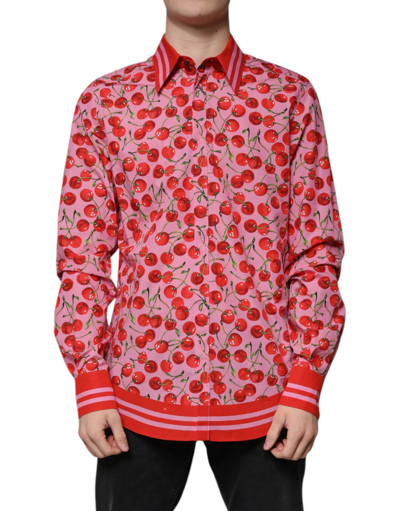 Pink Cherry Cotton Formal MARTINI Dress Shirt-Dolce & Gabbana-LabelTerrace.com