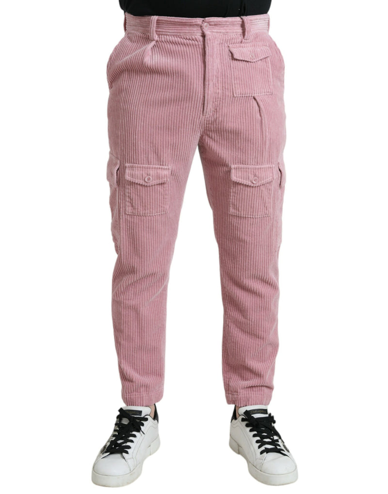 Pink Corduroy Cotton Stretch Skinny Cargo Jeans-Dolce & Gabbana-LabelTerrace.com