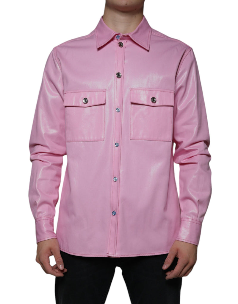 Pink Cotton Collared Button Down Shirt-Dolce & Gabbana-LabelTerrace.com