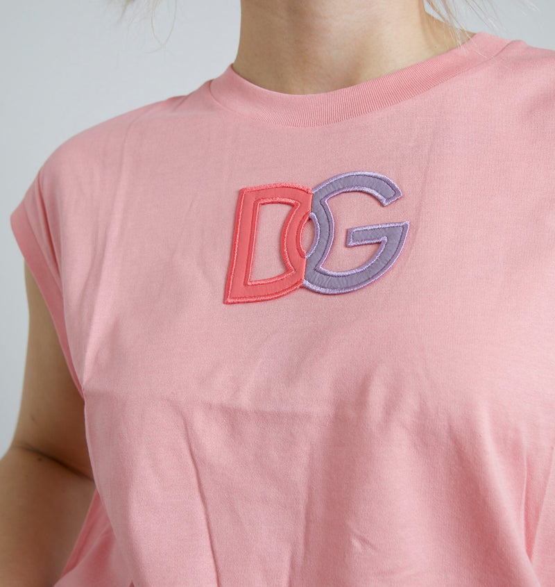 Pink Cotton DG Logo Crew Neck Tank T-shirt-Dolce & Gabbana-LabelTerrace.com