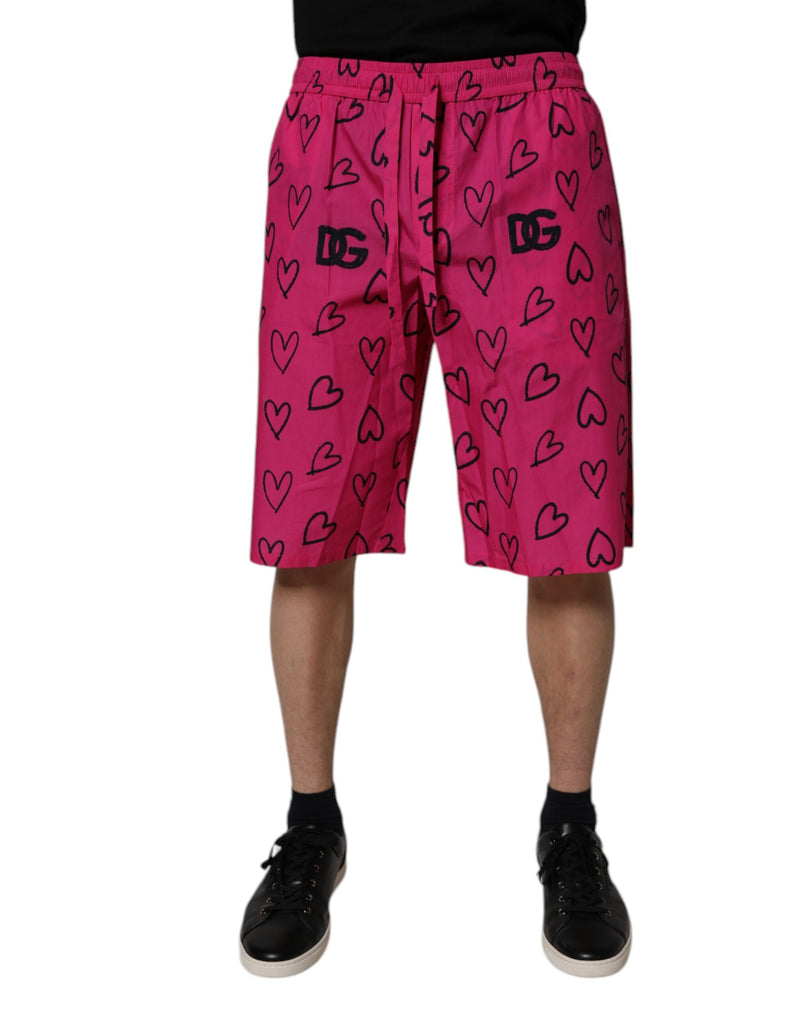Pink Cotton Heart Print Bermuda Shorts-Dolce & Gabbana-LabelTerrace.com
