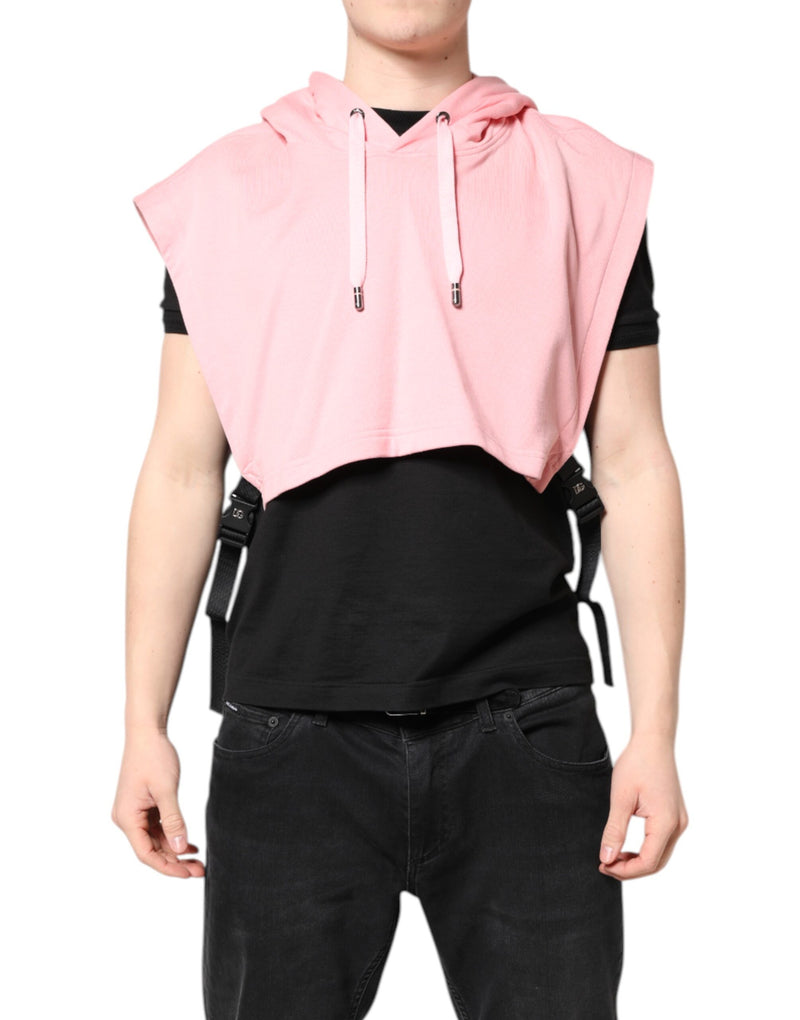 Pink Cotton Hooded Men Sportswear Vest Sweater-Dolce & Gabbana-LabelTerrace.com