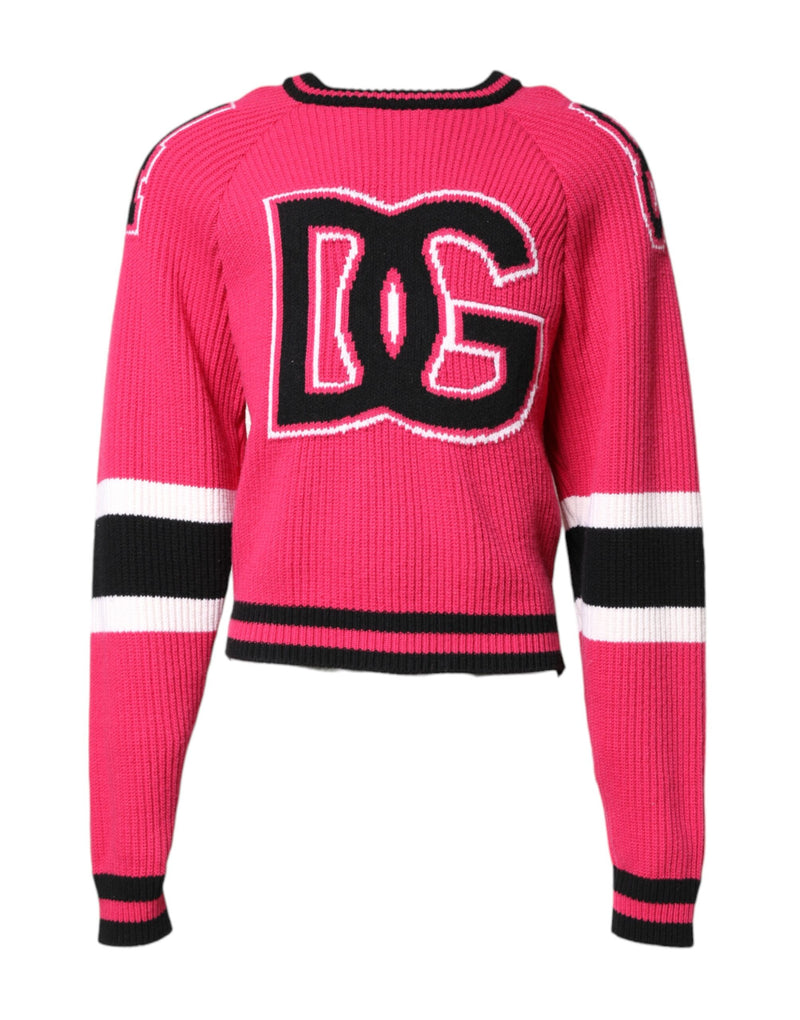 Pink Cotton Logo Print Knit Pullover Sweater-Dolce & Gabbana-LabelTerrace.com