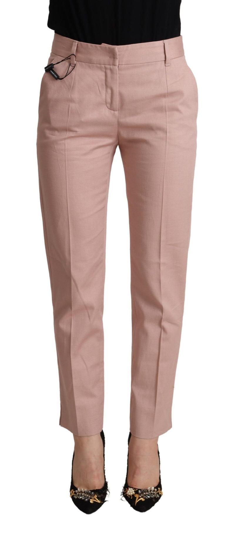 Pink Cotton Mid Waist Trouser Tapered Pants-Dolce & Gabbana-LabelTerrace.com
