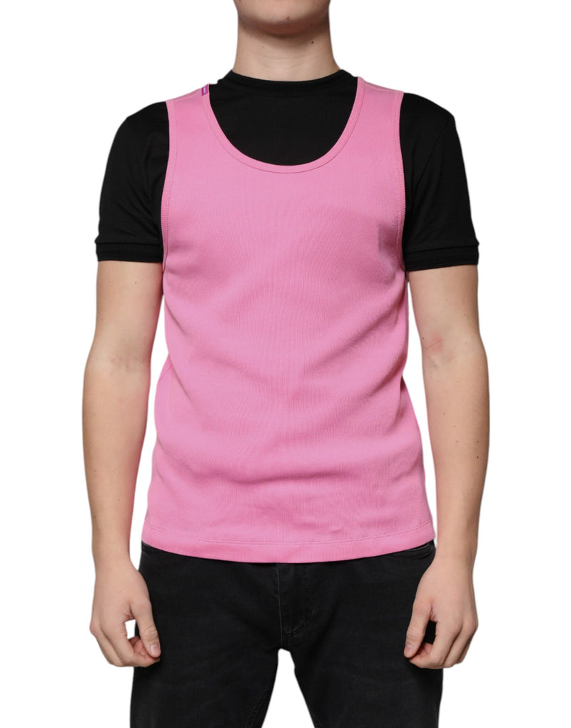 Pink Cotton Round Neck Sleeveless T-shirt-Dolce & Gabbana-LabelTerrace.com