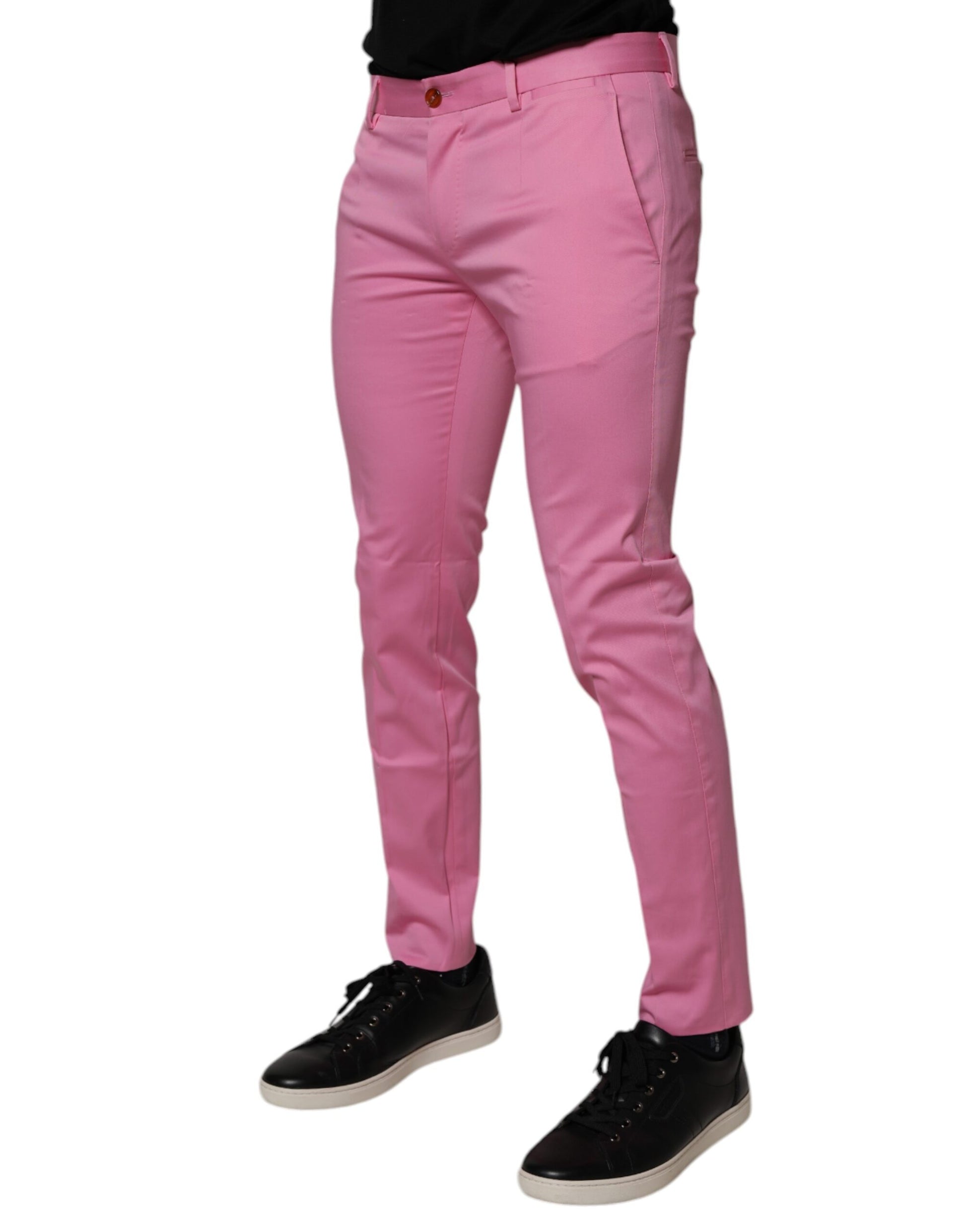 Pink Cotton Slim Fit Men Dress Formal Pants-Dolce & Gabbana-LabelTerrace.com