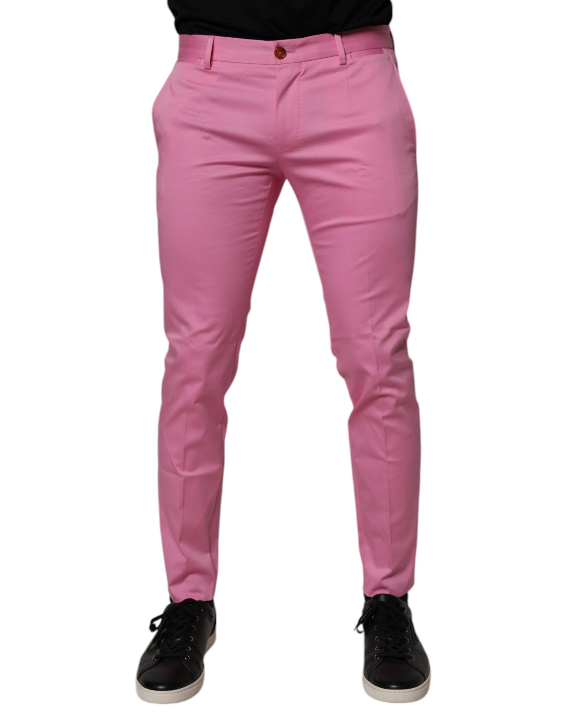 Pink Cotton Slim Fit Men Dress Formal Pants-Dolce & Gabbana-LabelTerrace.com