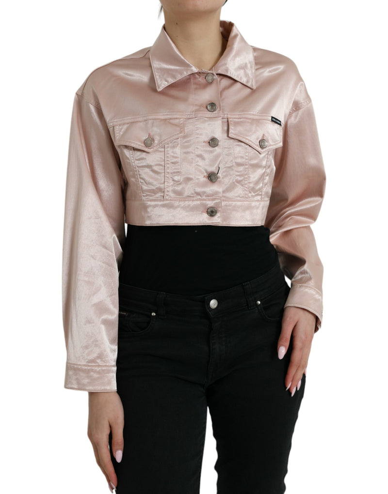 Pink Cotton Stretch Collared Cropped Jacket-Dolce & Gabbana-LabelTerrace.com