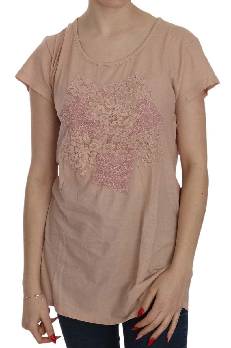 Pink Cream Lace Short Sleeve Shirt Top Cotton Blouse-PINK MEMORIES-LabelTerrace.com
