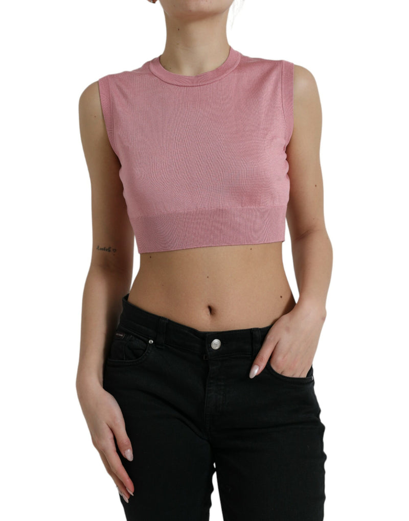 Pink Crew Neck Cropped Sleeveless Tank Top-Dolce & Gabbana-LabelTerrace.com