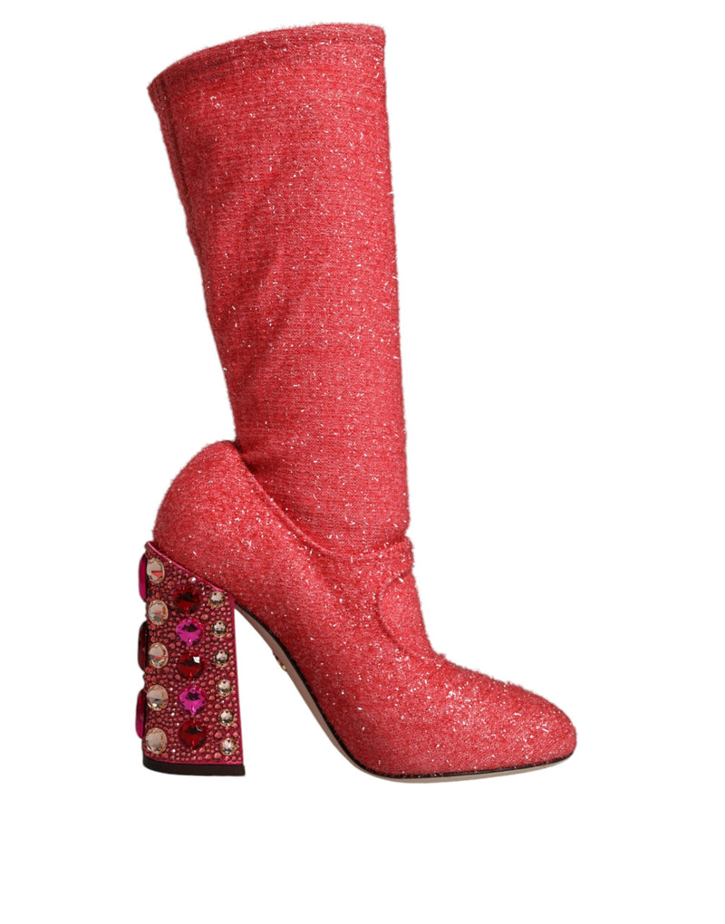 Pink Crystal Lurex Fantasy High Boots Shoes-Dolce & Gabbana-LabelTerrace.com
