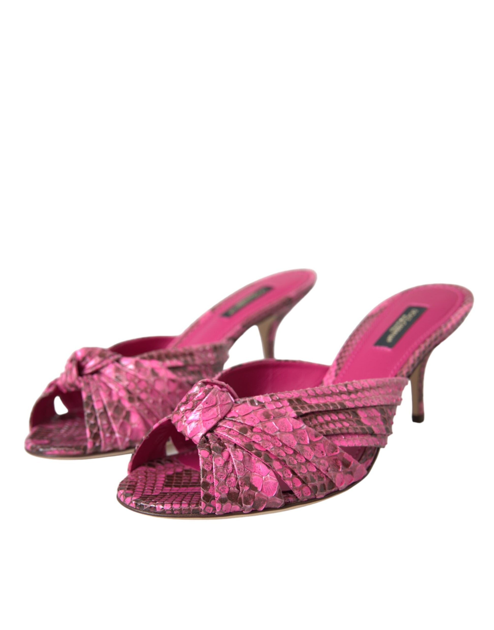 Pink Exotic Leather Kitten Heels Slides Shoes-Dolce & Gabbana-LabelTerrace.com