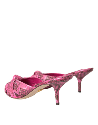 Pink Exotic Leather Kitten Heels Slides Shoes-Dolce & Gabbana-LabelTerrace.com