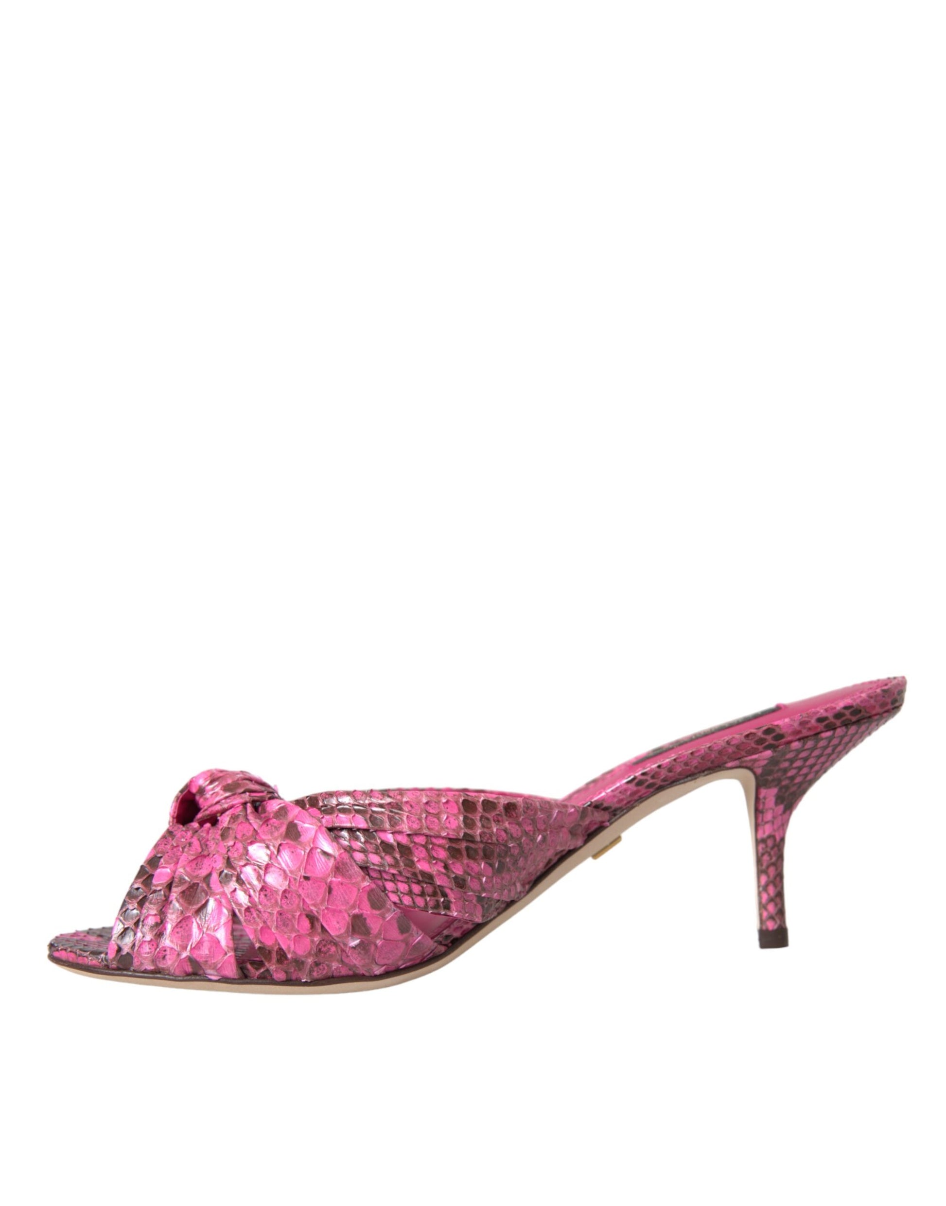Pink Exotic Leather Kitten Heels Slides Shoes-Dolce & Gabbana-LabelTerrace.com