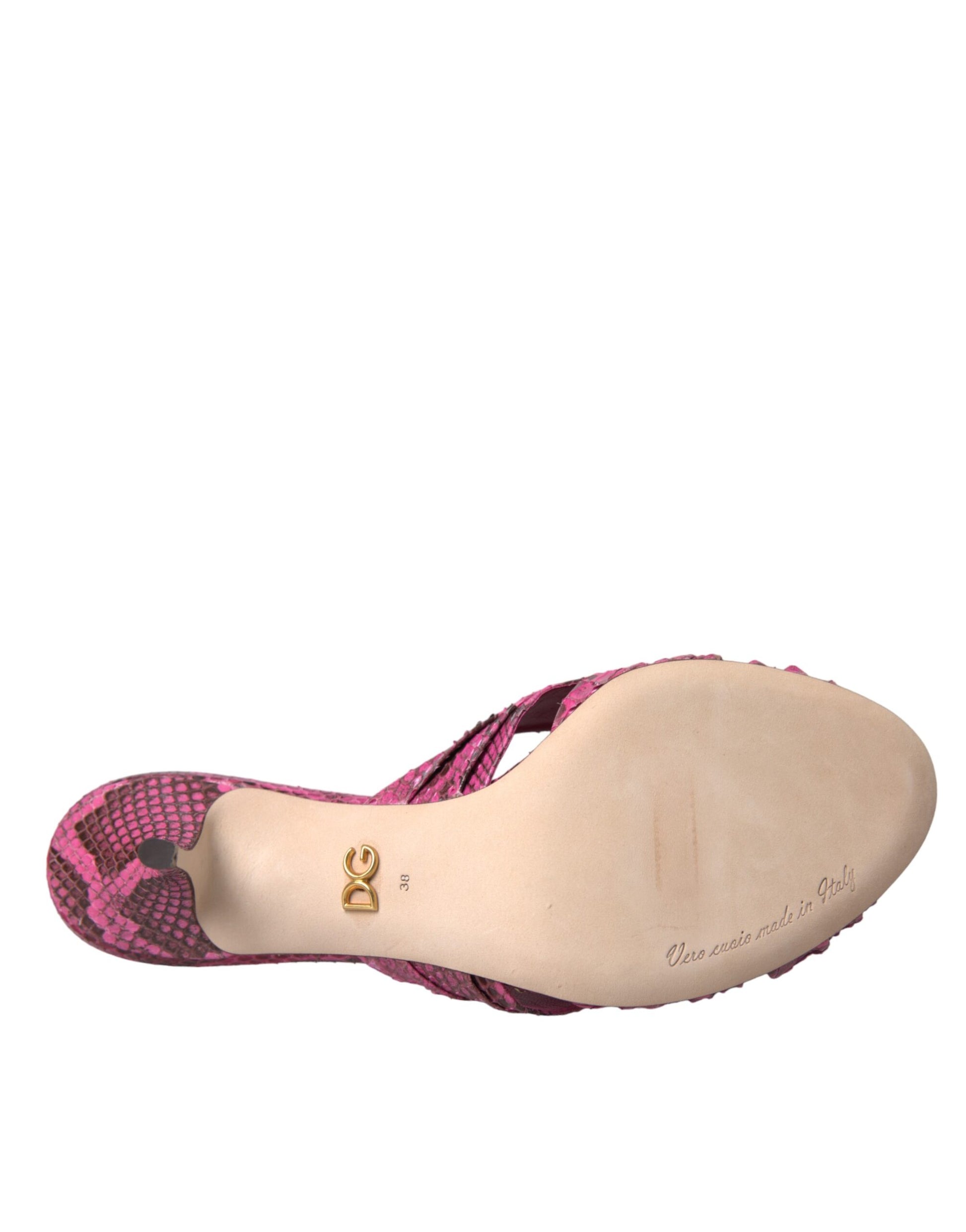 Pink Exotic Leather Kitten Heels Slides Shoes-Dolce & Gabbana-LabelTerrace.com