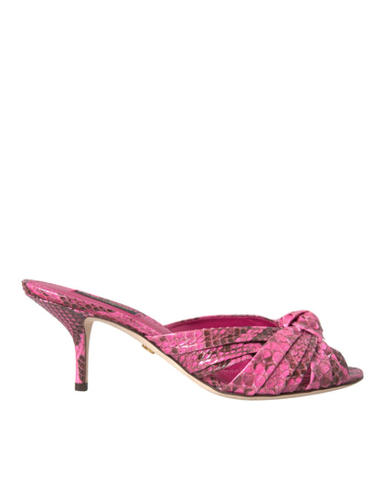 Pink Exotic Leather Kitten Heels Slides Shoes-Dolce & Gabbana-LabelTerrace.com
