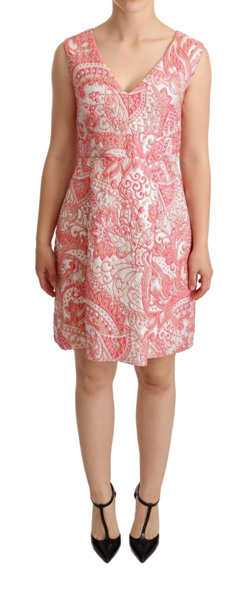 Pink Floral Jacquard Pleated Sheath Dress-Dolce & Gabbana-LabelTerrace.com
