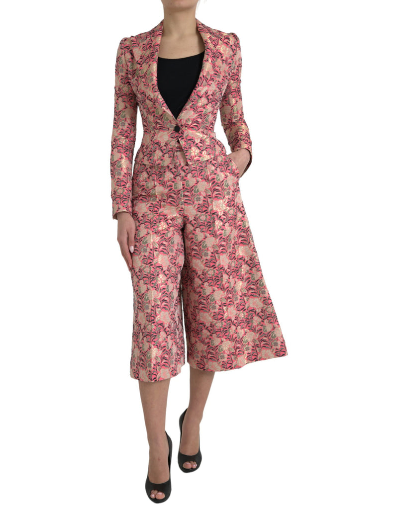 Pink Floral Jacquard Slim Fit 2 Piece Suit-Dolce & Gabbana-LabelTerrace.com