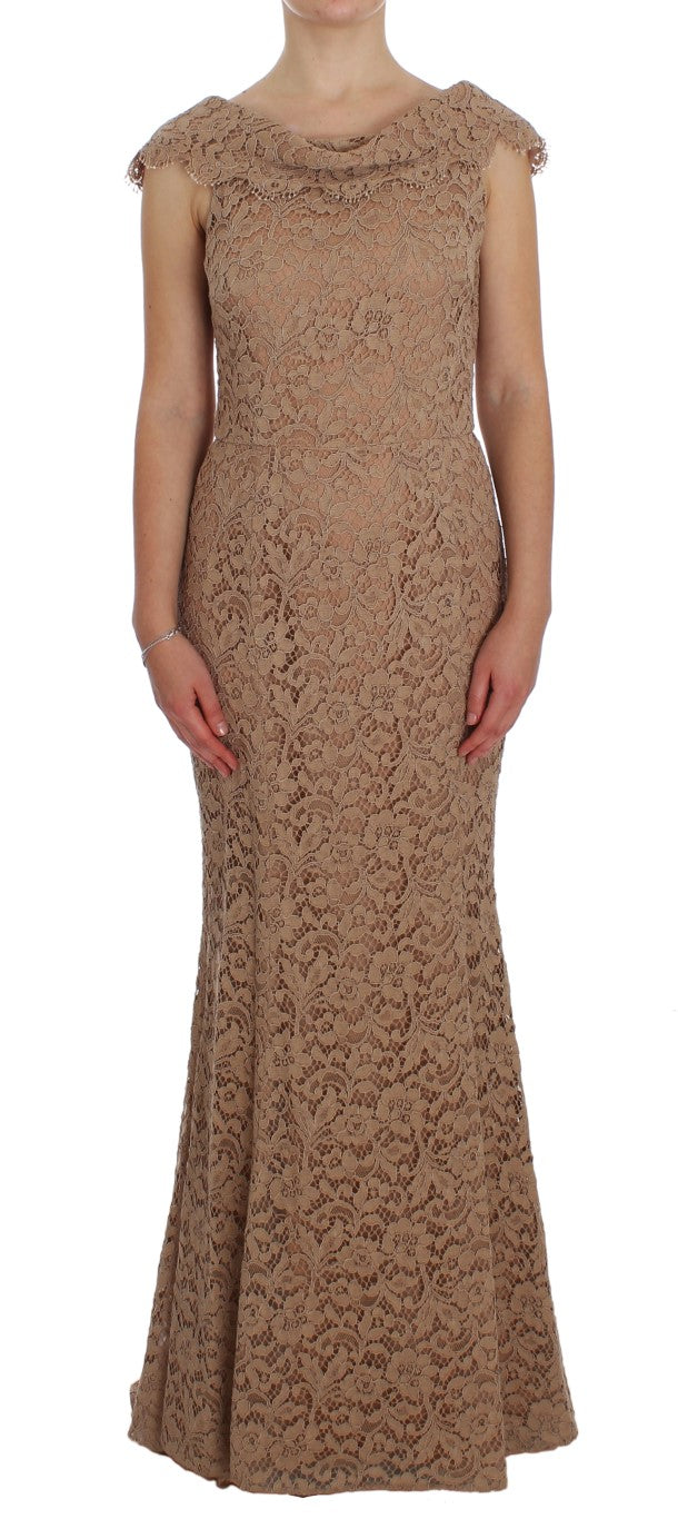 Pink Floral Lace Full Length Sheath Dress-Dolce & Gabbana-LabelTerrace.com