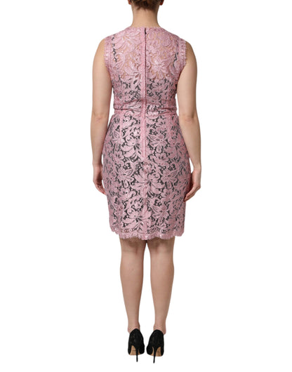 Pink Floral Lace Sleeveless Sheath Dress-Dolce & Gabbana-LabelTerrace.com