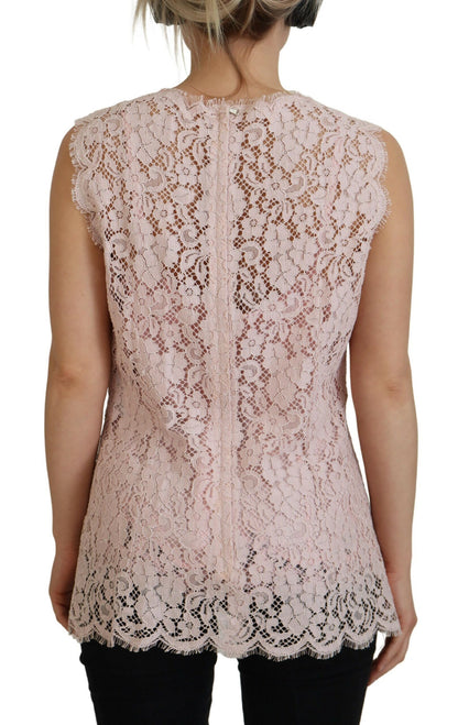 Pink Floral Lace Sleeveless Tank Blouse Top-Dolce & Gabbana-LabelTerrace.com