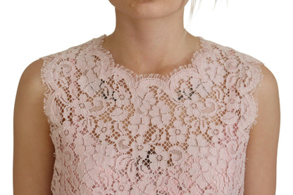 Pink Floral Lace Sleeveless Tank Blouse Top-Dolce & Gabbana-LabelTerrace.com